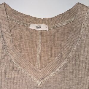 Tan V-Neck Ribbed Set